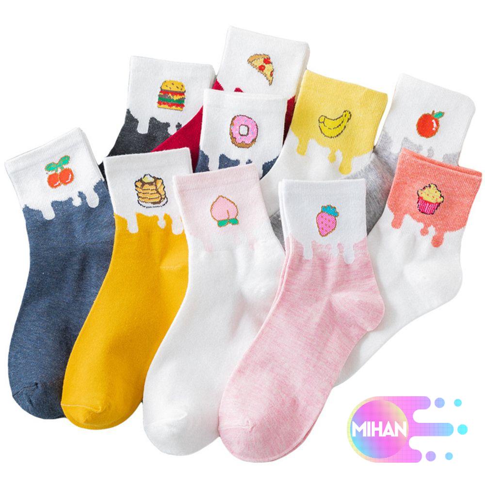 Đôi tất cotton dài in họa tiết hoạt hình nhiều màu sắc phong cách Hàn Quốc