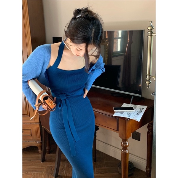 Đầm Ôm Body Thun Gân Xẻ Tà + Áo Choàng - SOGI S01