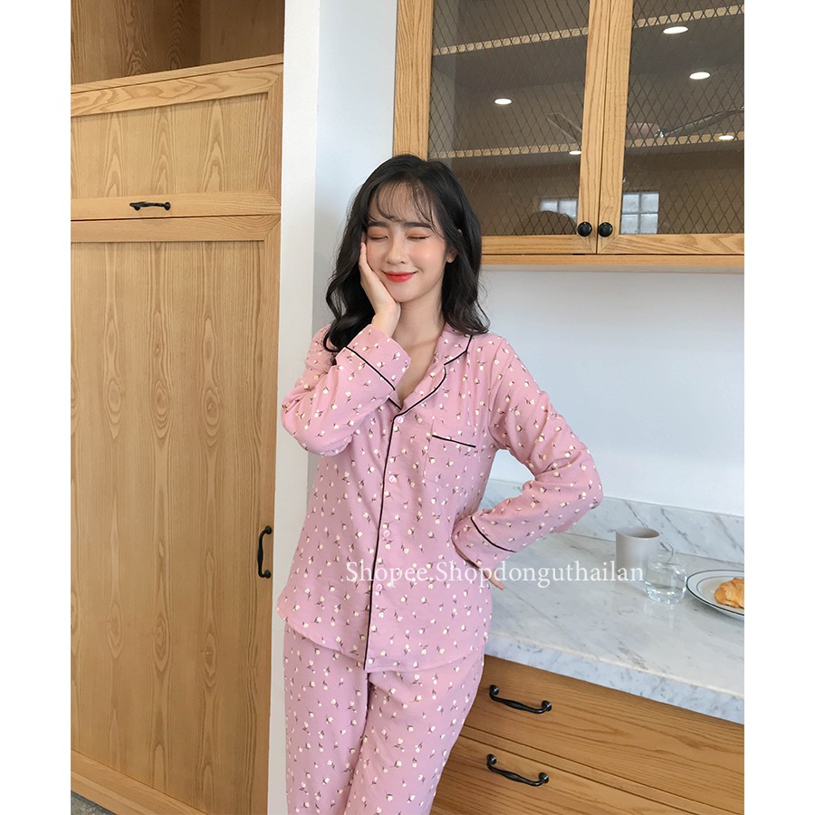 Bộ ngủ pijama nhung tăm dài tay