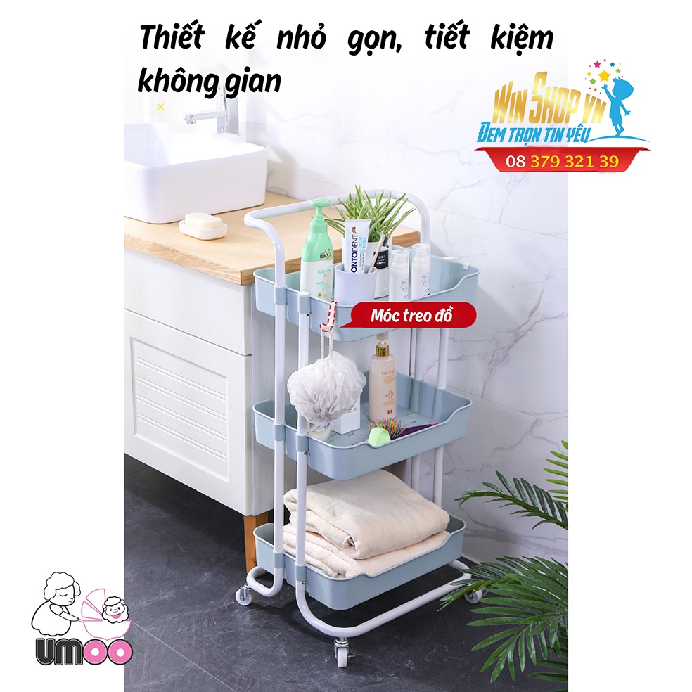 Kệ 3 tầng cao cấp Umoo có tay cầm và bánh xe