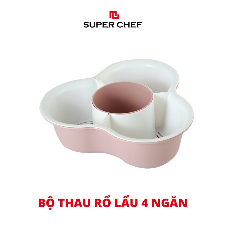 [Mã BMBAU50 giảm 7% đơn 99K] Bộ Thau Rổ 4 Ngăn Ăn Lẩu Super Chef Siêu Tiện Lợi, Sang Trong