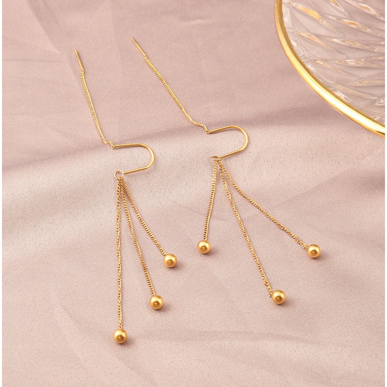 Bông Tai Chuỗi Bi Tua Rua Titan Ko Đen TT 4251