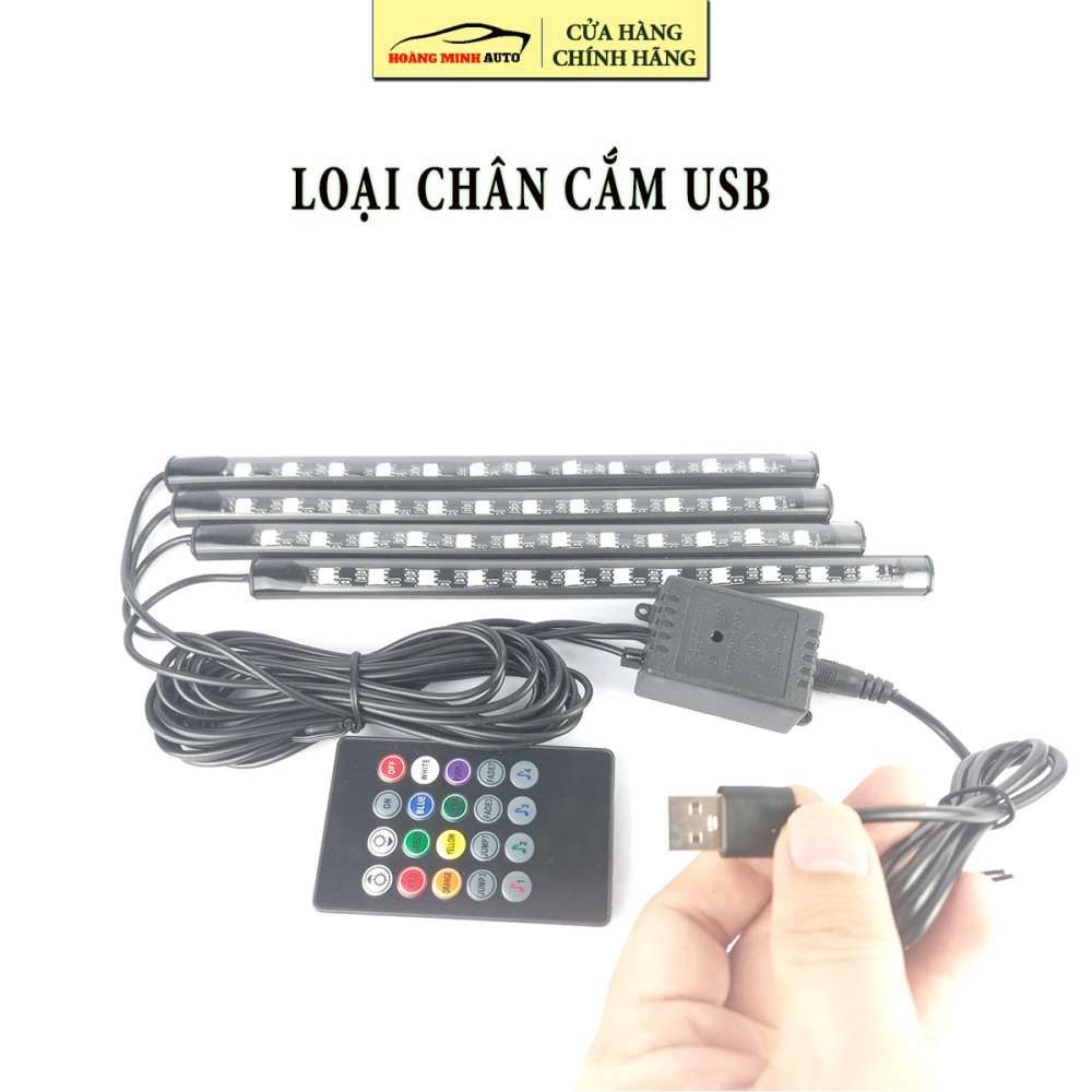 Đèn Led Gầm Ghế Ô Tô, xe hơi loại 12 Led có điều khiển từ xa, cảm ứng âm thanh nhấp nháy theo nhạc