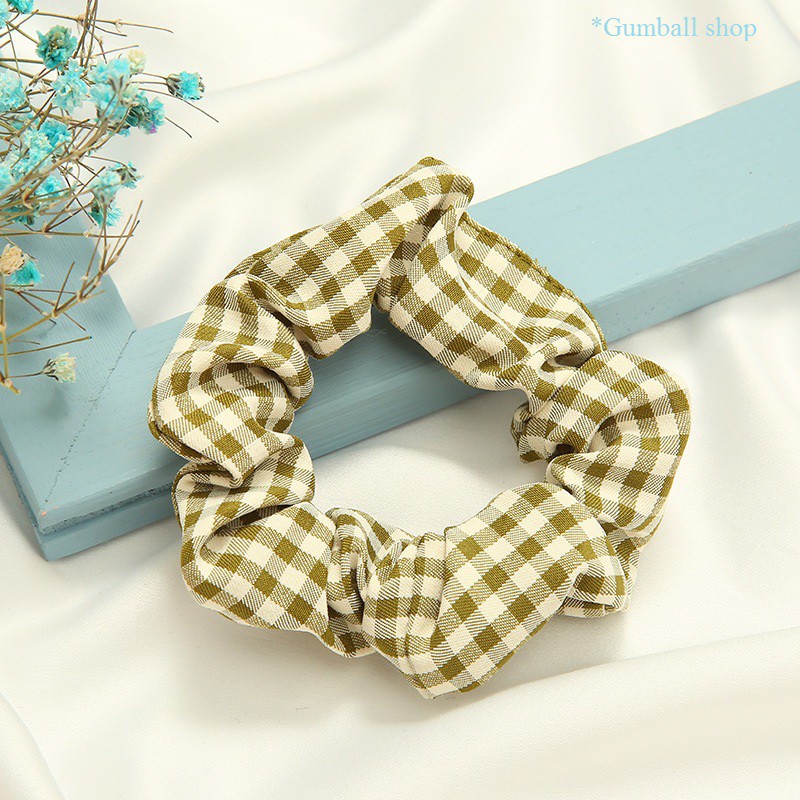 Scrunchies chun cột tóc hoạ tiết kẻ caro, chất vải dày dặn - Dây buộc tóc caro phong cách Hàn Quốc