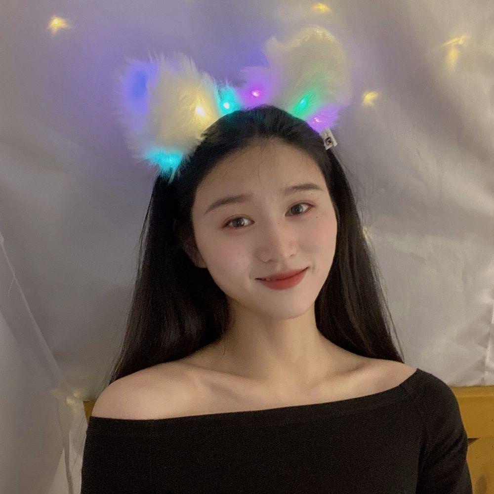 QQMALL Băng Đô Tai Mèo Phát Sáng Phong Cách Lolita Hàn Quốc Ngọt Ngào Cho Nữ
