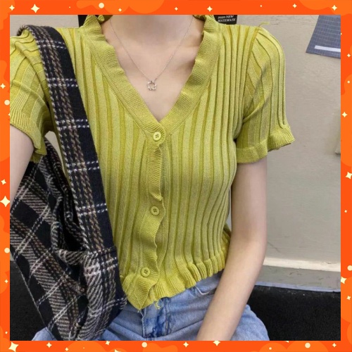Áo cổ v croptop montoghi quảng châu khuy trước