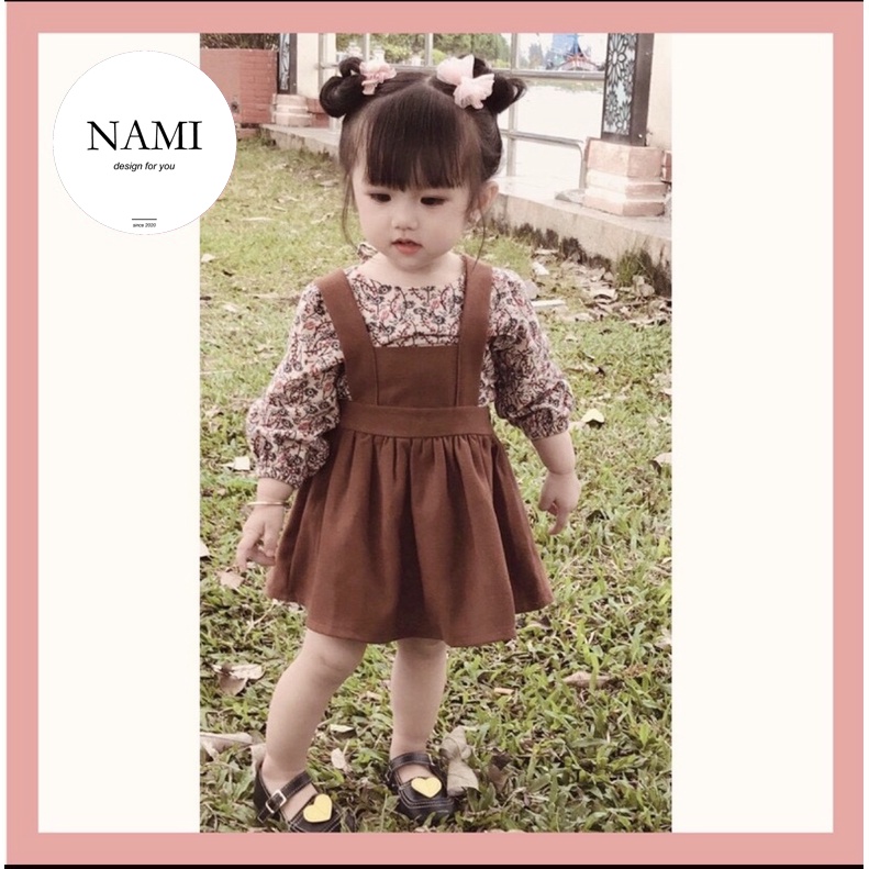 ⚡Free ship⚡Váy bé gái 2 chi tiết vintage (𝐲𝐞̂́𝐦 +𝐚́𝐨) NAMI Shop váy dài tay thu đông yếm nâu đất