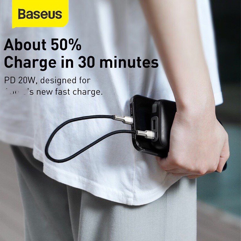 Dây dù sạc nhanh 20W BASEUS ngắn 25Cm Type C to Lighting Max 30W dùng Pin dư Phòng Tiện dụng HD Store