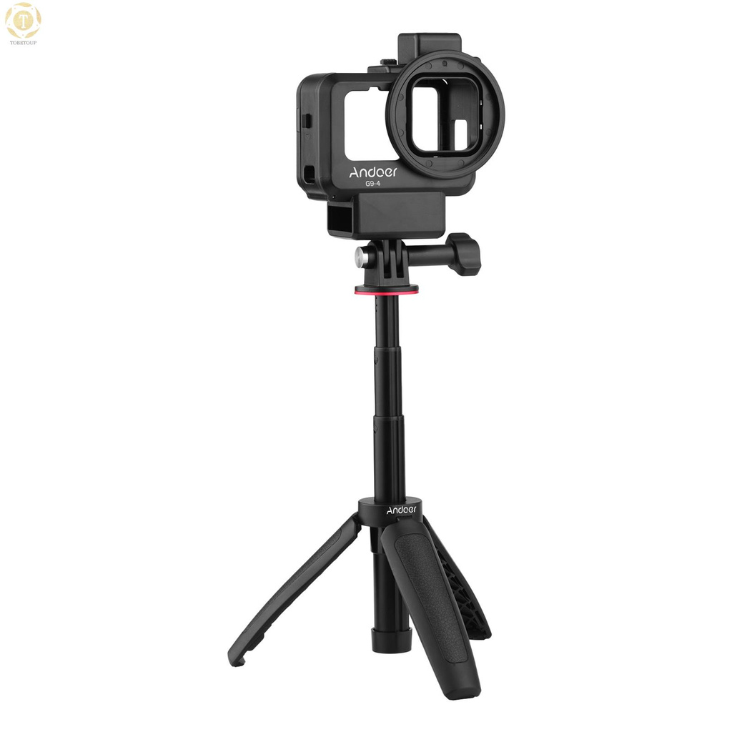 Shipped within 12 hours】 Andoer Action Camera Vlog Kit Including Video Cage with Dual Cold Shoe Mount 55mm Filter Adapter + Extendable Selfie Stick Tripod Replacement for   9