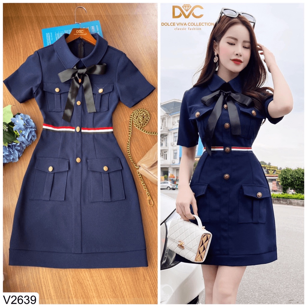 (HCM) Đầm nữ dự tiệc cột nơ đính nút sang trọng nổi bật siêu xinh - tiểu thư hàn quốc dành cho các quý chị em KME FASHIO