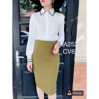Chân váy bút chì màu cỏ úa