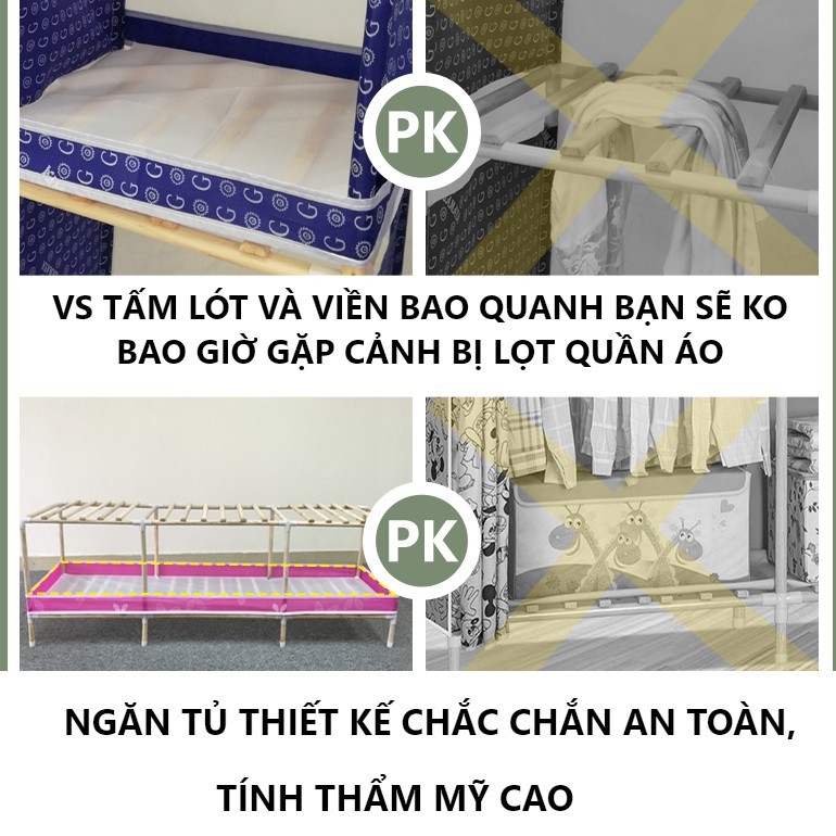 Tủ kệ treo, sắp xếp quần áo khung gỗ 4 buồng 8 ngăn size 1.7m