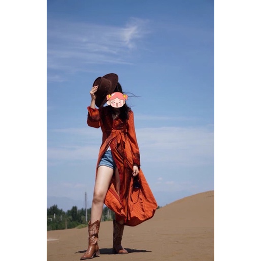 Váy Boho cổ chữ V in hoạ tiết dân tộc cực hot