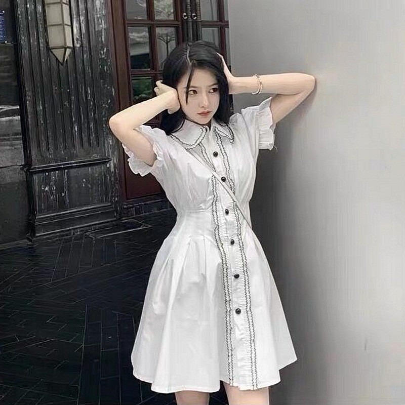 Đầm trắng size S-XL👗👗Đầm tay ngắn phong cách Hàn Quốc thời trang mùa hè cho nữ