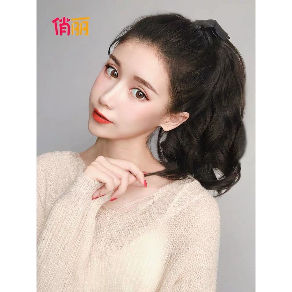 Tóc giả cột xoăn dài 25cm / Tóc giả nữ buộc đuôi ngựa xoăn sóng