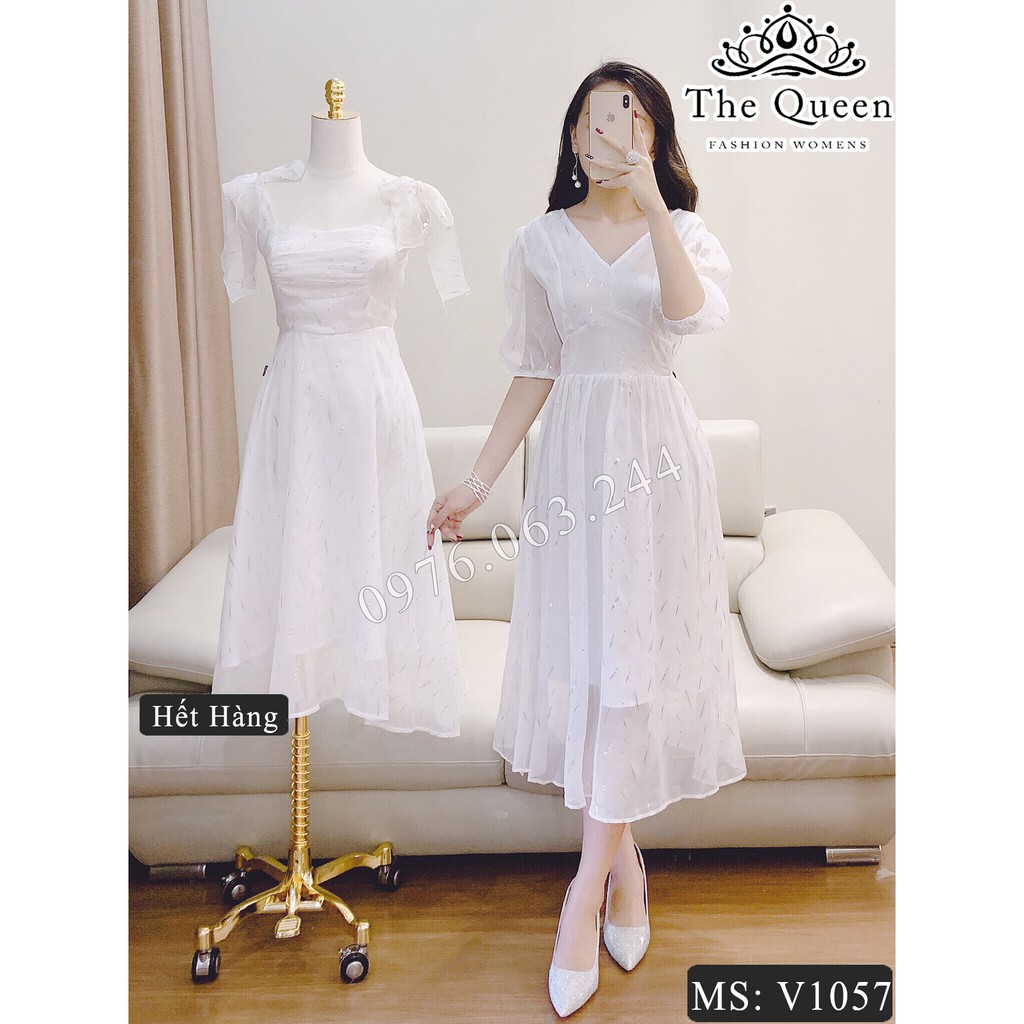 Váy xòe V1057 cổ chữ V - The Queen Fashion