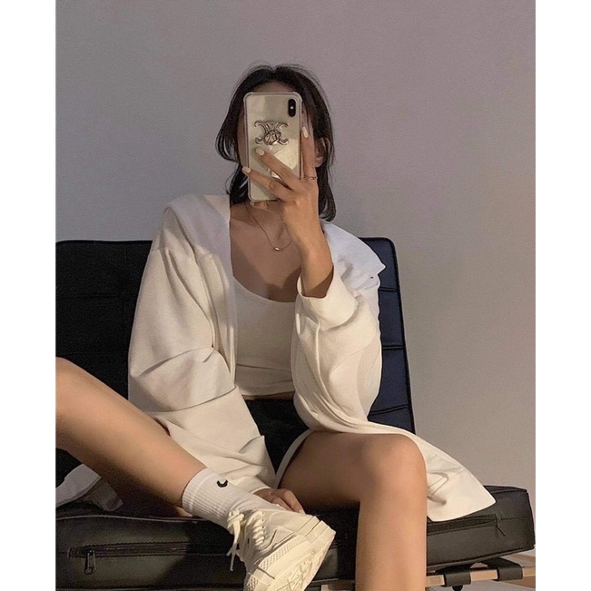 Set đồ 🌸 Set 3 món hoodie và áo hai dây và quần PHULA tay phồng form rộng chất nỉ tàu dành cho nữ có dây kéo Ulzzang