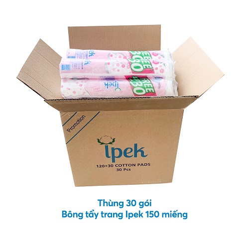 Thùng 30 gói bông tẩy trang Ipek siêu mềm mịn 120+30 miếng