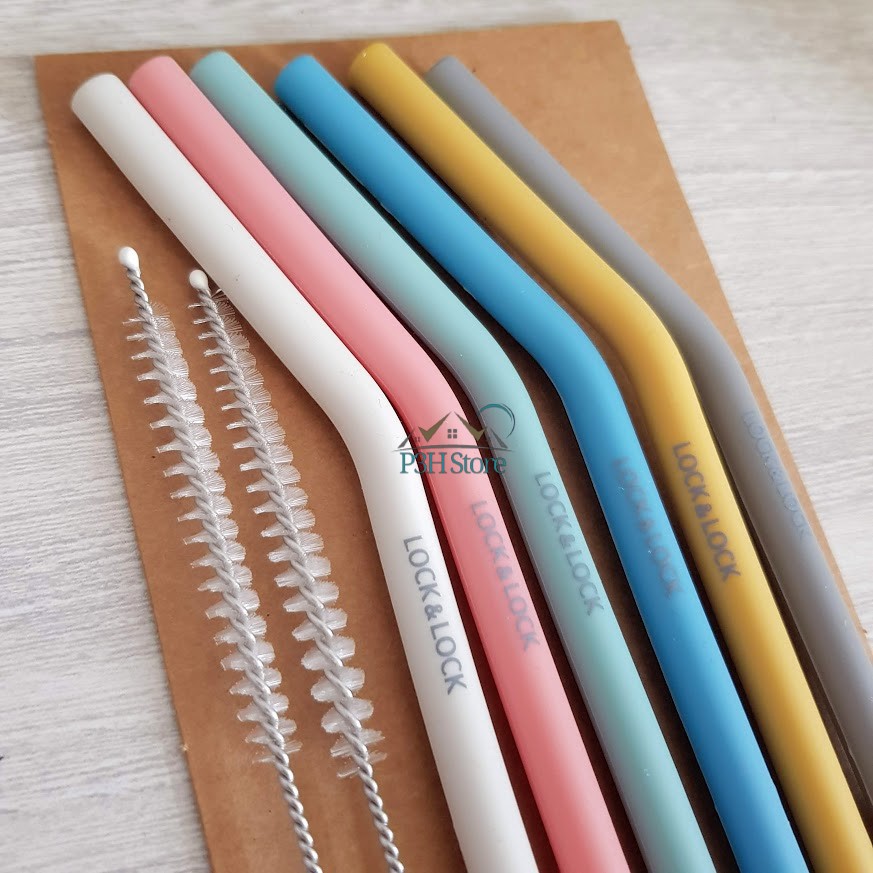 Bộ 6 ống hút silicone Lock&Lock TLL080 kèm 2 cọ rửa | BigBuy360 - bigbuy360.vn