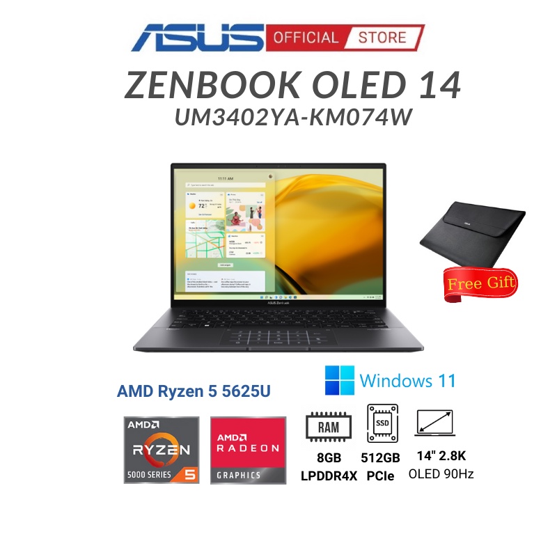 Laptop Asus Zenbook 14 OLED UM3402YA-KM074W (Ryzen™ 5-5625U | 14 inch 2.8K)