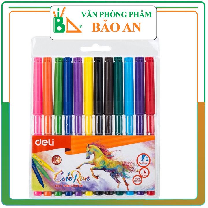Bút lông Màu Deli 12 Màu C10003. chất liệu thân thiện phù hợp học sinh, sinh viên