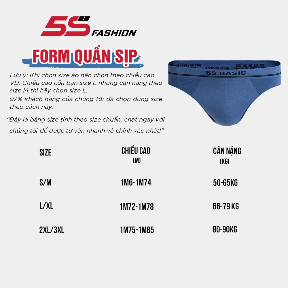 Quần Lót Nam Tam Giác 5S, Cạp Dệt Không Đường May, Thấm Hút, Co Giãn, Kháng Khuẩn Cực Tốt .