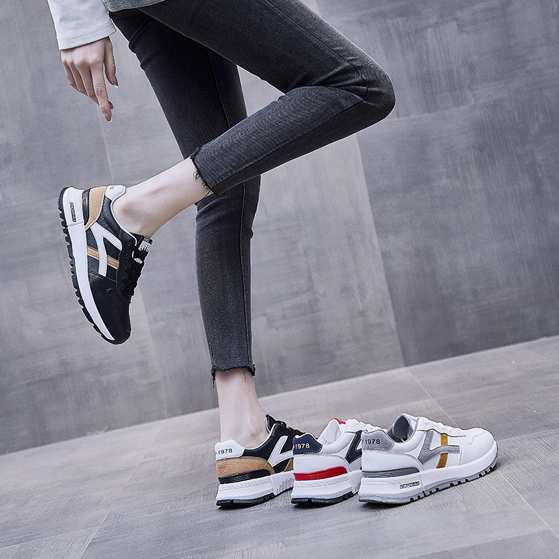 Giày Thể Thao Da Mũi Tròn Phong Cách retro Cho Nữ