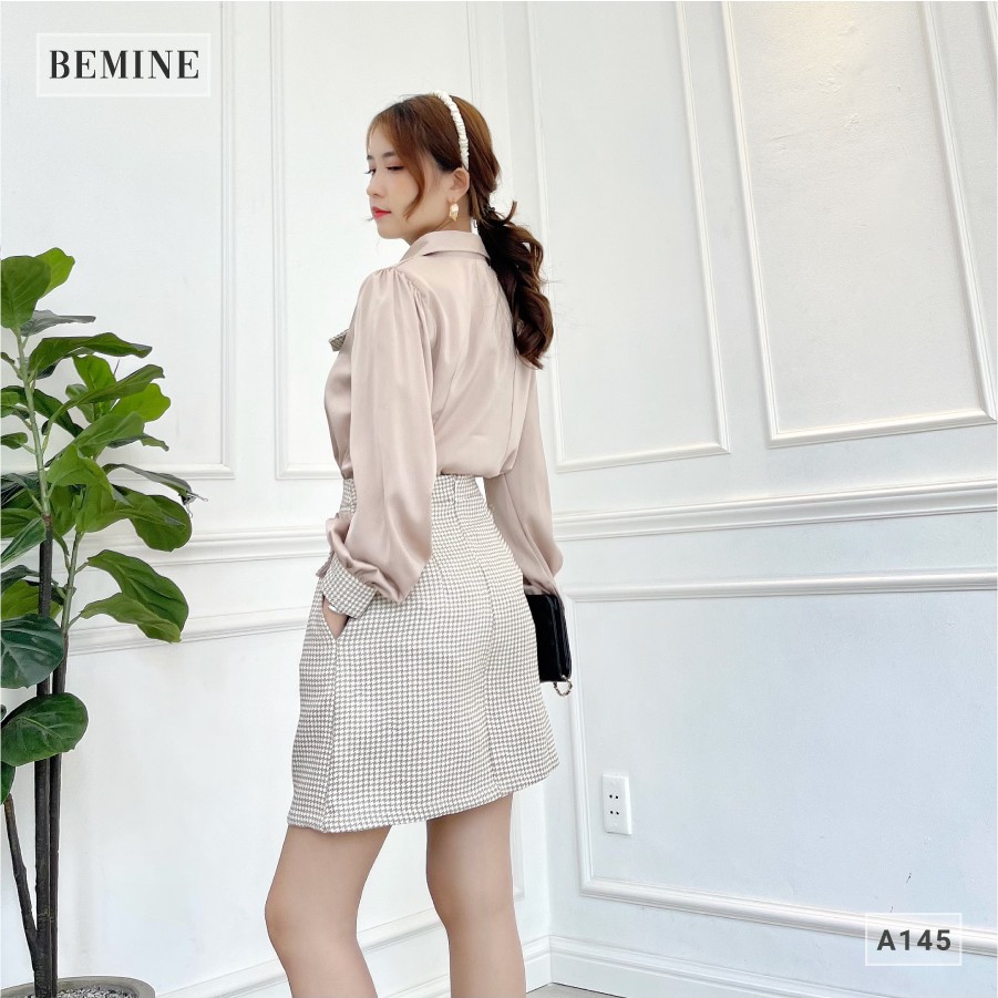 Áo sơ mi nữ công sở tay dài phối túi họa tiếc caro thanh lịch BEMINE A145DA