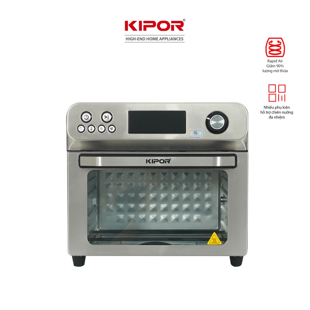 Nồi chiên không dầu KIPOR KP-AF655-24L-Nướng 2 mặt trên dưới RAPID AIR đối lưu-Thân inox304-Bảo hành tại nhà 12 tháng