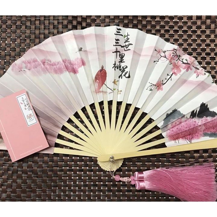 ( 90 ) Quạt cổ trang sóng biển dây tuyến cổ đại in họa tiết trang trí đẹp cosplay phong cách cổ trang cổ đại