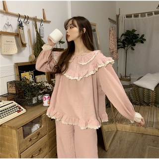 Bộ ngủ pijama, bộ mặc nhà cổ bèo hồng pastel công chúa ngọt ngào dễ thương