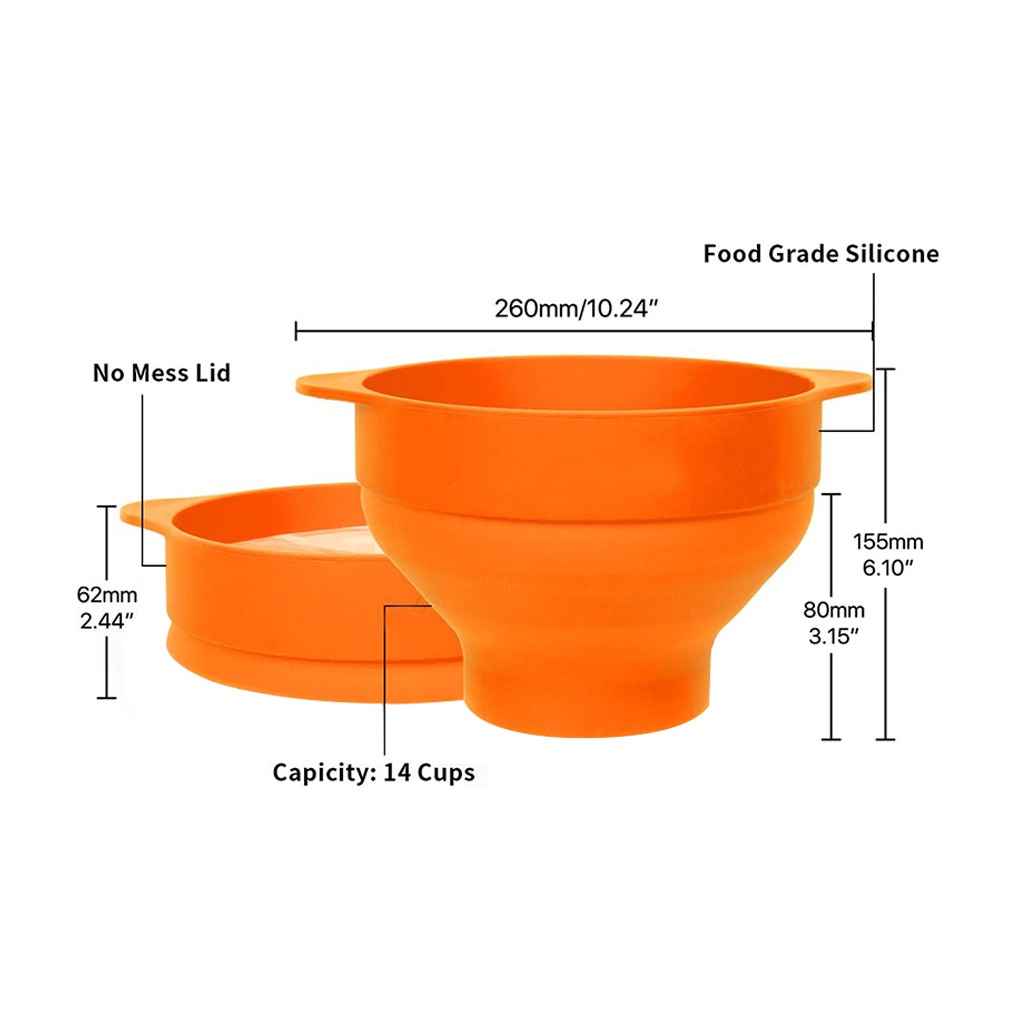 Cốc silicon đựng bắp rang có nắp đậy và tay cầm gấp gọn được chịu nhiệt dùng trong lò vi sóng