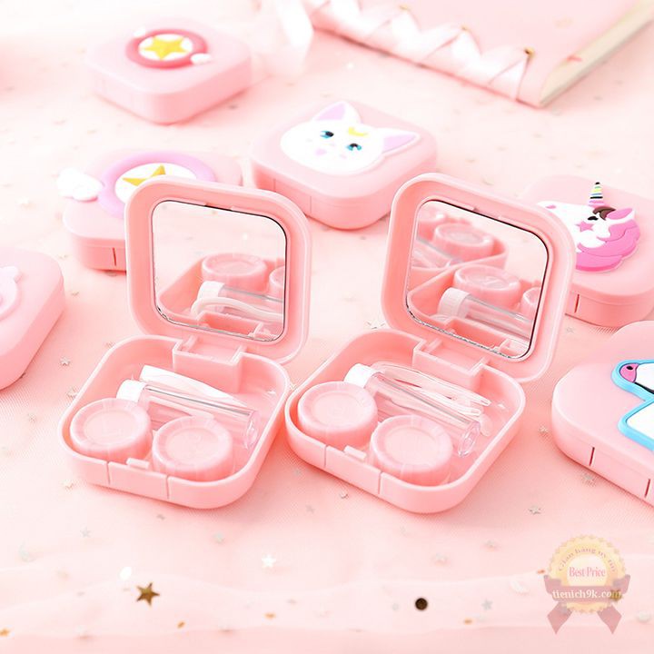 Khay Hộp đựng lens 6in1 3D ngộ nghĩnh để kính áp tròng và dụng cụ lấy lens hình heo mèo độc giác dễ thương