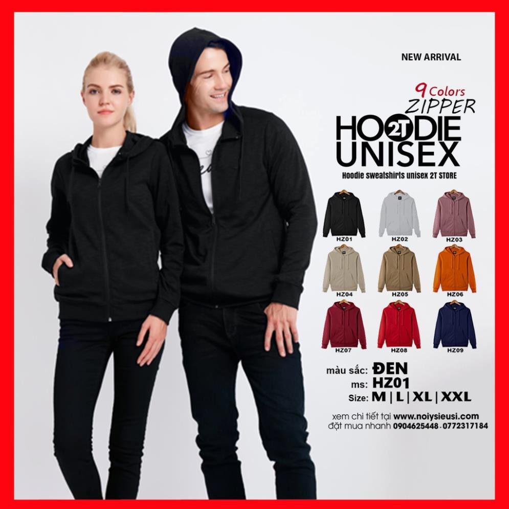 Áo Hoodie Zipper Unisex 2T Store Bst 9 Màu Sắc - Áo Khoác Nỉ Dây Kéo Nón May 2 Lớp Dày Dặn Đẹp Chất Lượng ️🏆 '