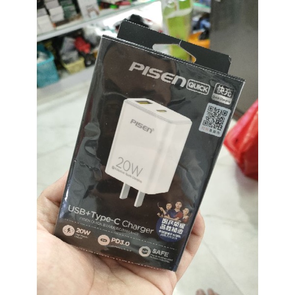 Cóc sạc Pisen chính hãng với 2 lỗ sạc USB và Type-C