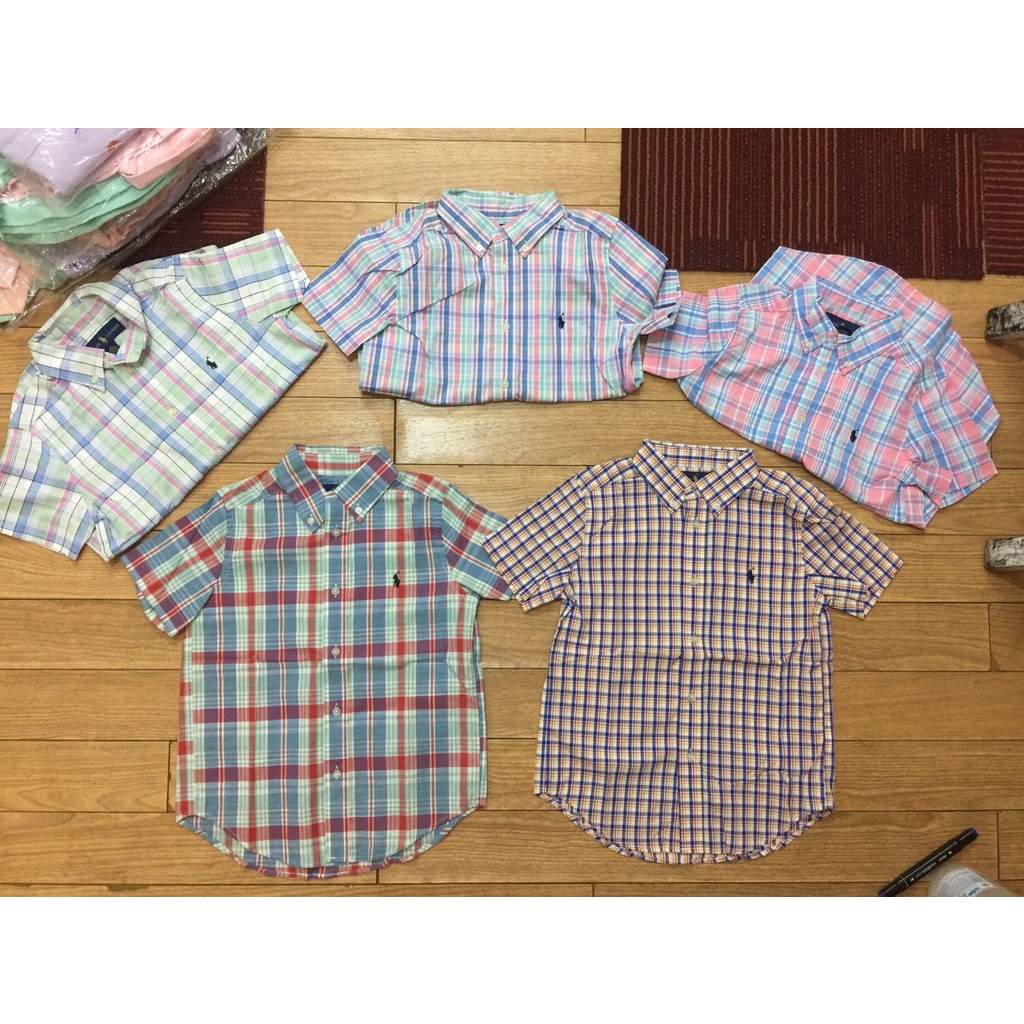 Áo sơ mi kẻ caro bé trai Polo hàng xuất sz 6-12 tuổi bé 14-37kg