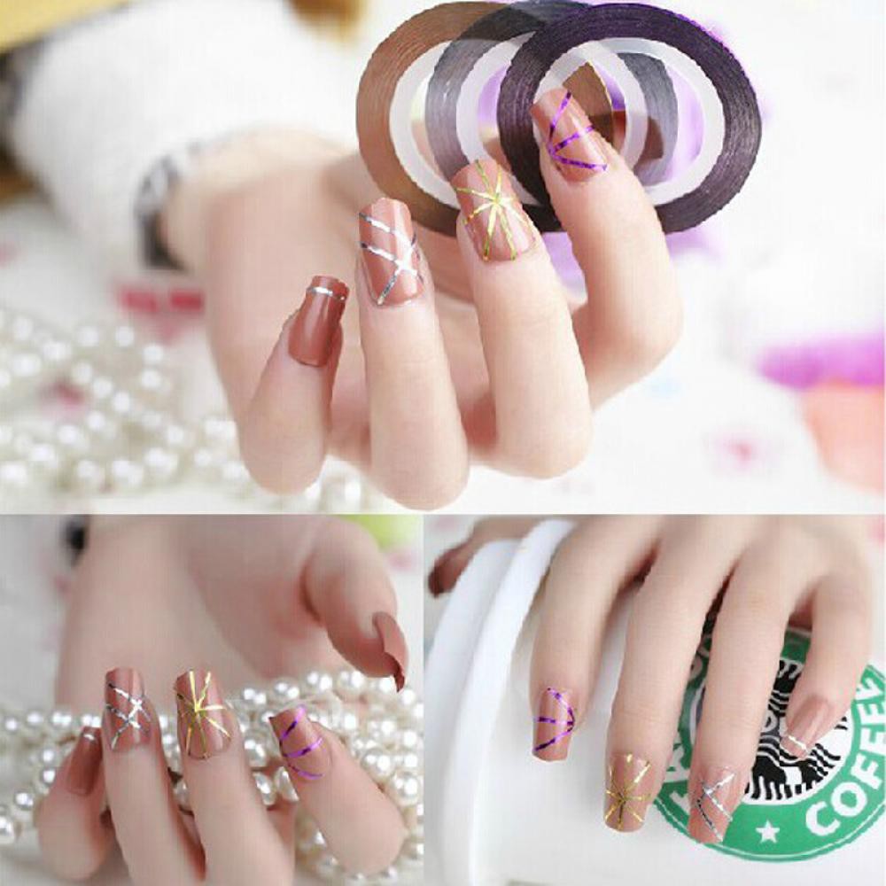 10 miếng dán kẻ sọc cho móng nghệ thuật nhiều màu