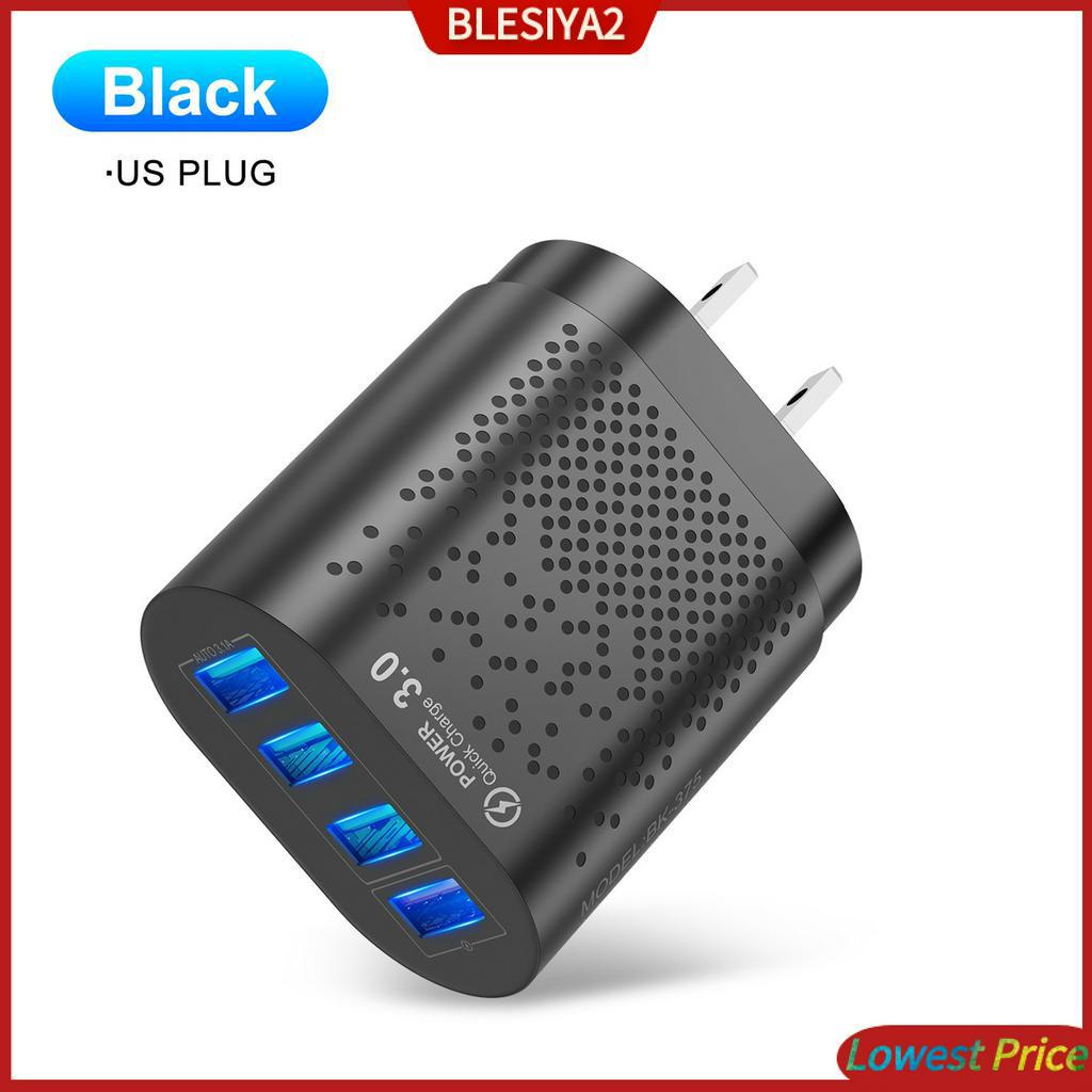 Củ Sạc Nhanh QC 3.0 4 Cổng USB Phích Cắm US Màu Đen