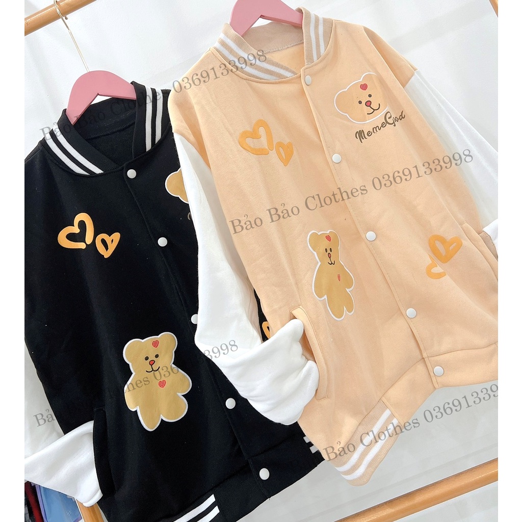 Bomber Khoác Nam Nữ Hoodie Nỉ Con Gấu Nâu Unisex Dáng Rộng Tay Bồng Mũ To