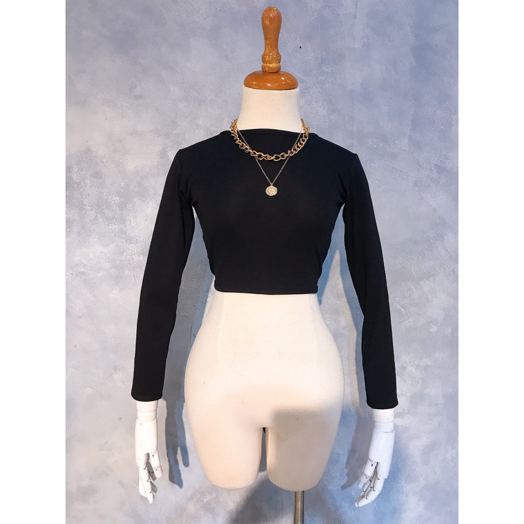 Áo Tay Dài Nữ Hở Lưng Có Mút Ngực Trắng Đen Buộc Dây Chất Thun Lụa Borib "HỞ LƯNG DÀI TAY" | BigBuy360 - bigbuy360.vn