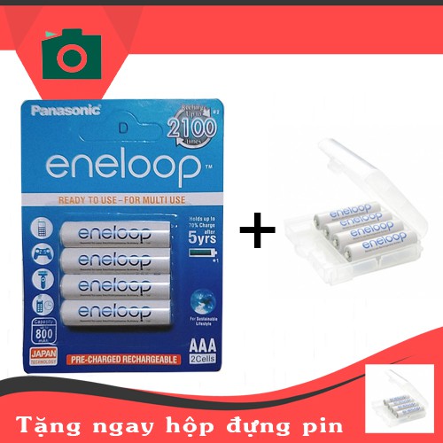 Pin Sạc AAA Eneloop 800 mAh Vỉ 4 viên, tặng kèm 1 hộp đựng pin trị giá 20k