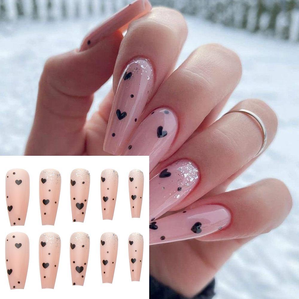 Bộ 24 Móng Tay Giả Múa Ba Lê Trái Tim Che Phủ Toàn Diện Có Thể Tháo Rời