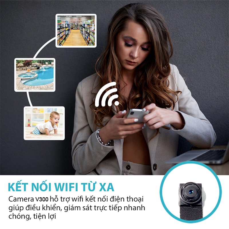 Camera mini wifi FullHD 4K kết nối điện thoại không dây siêu nhỏ hành trình quay phim BaoanMall V300 Air
