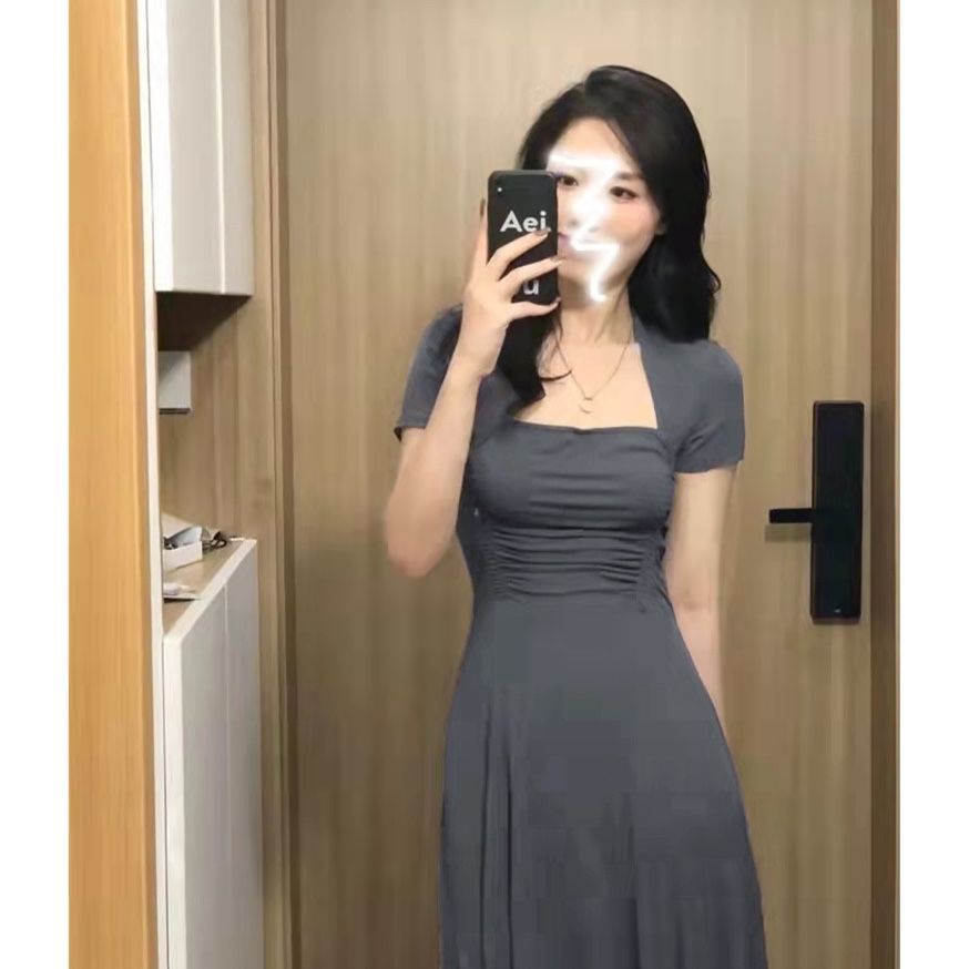 Đầm Chữ A Tay Ngắn Cổ Vuông Ôm Eo Thời Trang Mùa Hè Xinh Xắn Cho Nữ