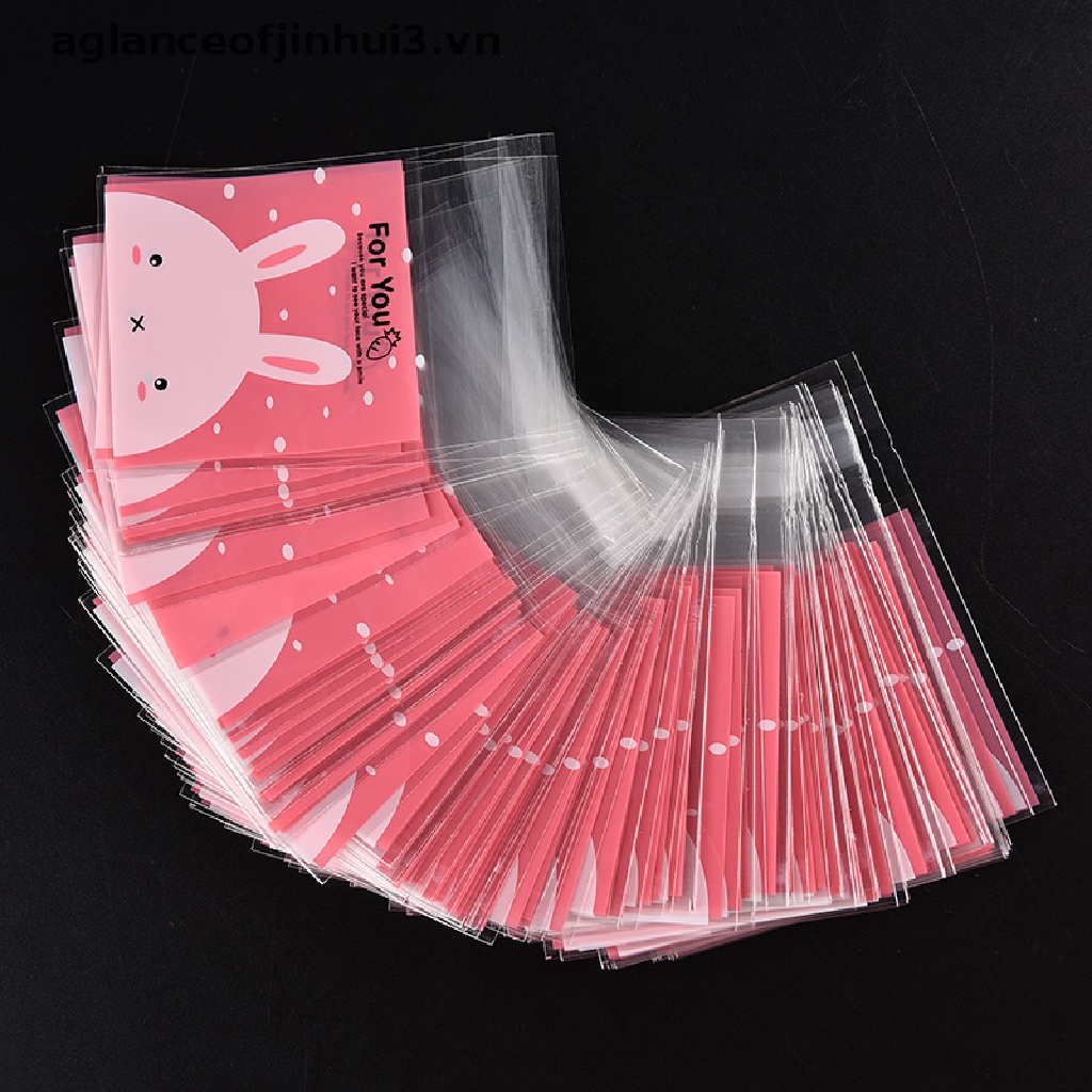 Set 100 Túi Nhựa Bóng Kính Họa Tiết Thỏ Đựng Bánh Kẹo Set 100 Túi Nhựa Đựng Bánh Quy Tự Dính Họa Tiết Thỏ Dễ Thương
