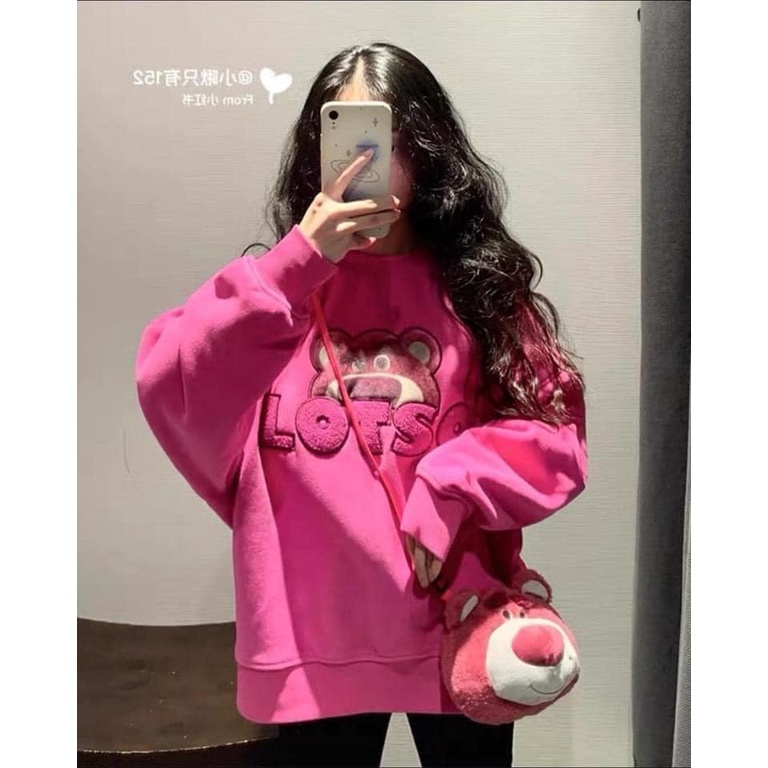 Sweater nỉ lót bông gấu dâu thêu Quảng Châu