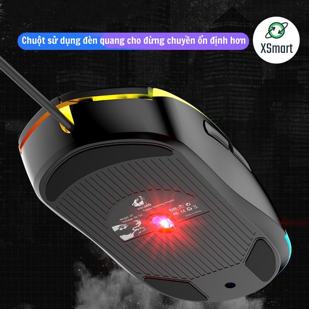 Chuột Máy Tính Có Đèn Led Đổi Màu V7 Gaming Mouse, Chỉnh DPI, Siêu Bền, Kết Nối Laptop PC, Sử Dụng Đèn Quang Học