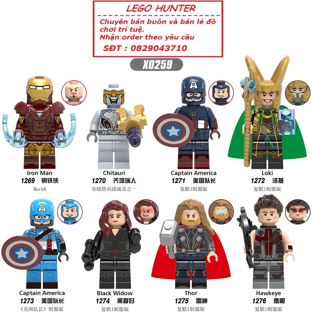 Lego Marvel Minifigures Superheores Ironman Mark 6 Chitauri Captain America Loki Black Widow Thor Hawkeye X 0259