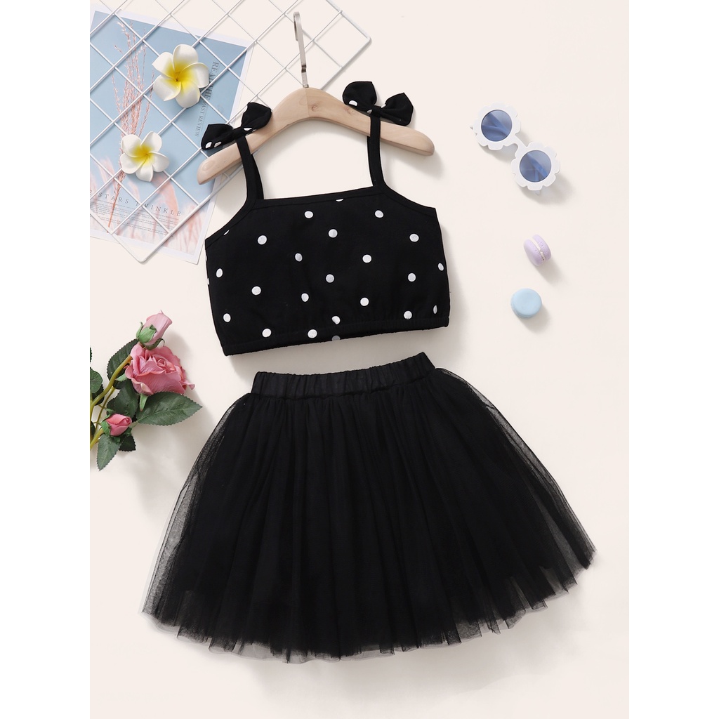 Set đồ MIKRDOO gồm áo hai dây chấm bi và chân váy thời trang mùa hè cho bé gái