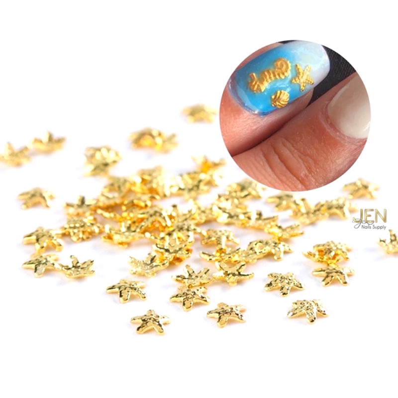 Phụ kiện nail sao biển vỏ sò kim loại hạt Charm vàng trang trí móng